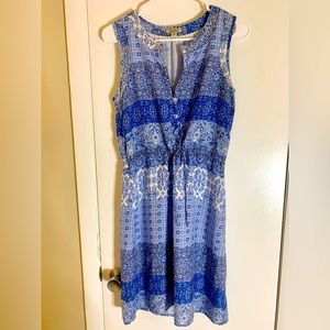 Lucky Brand Blue & White Sleeveless Midi Dress
